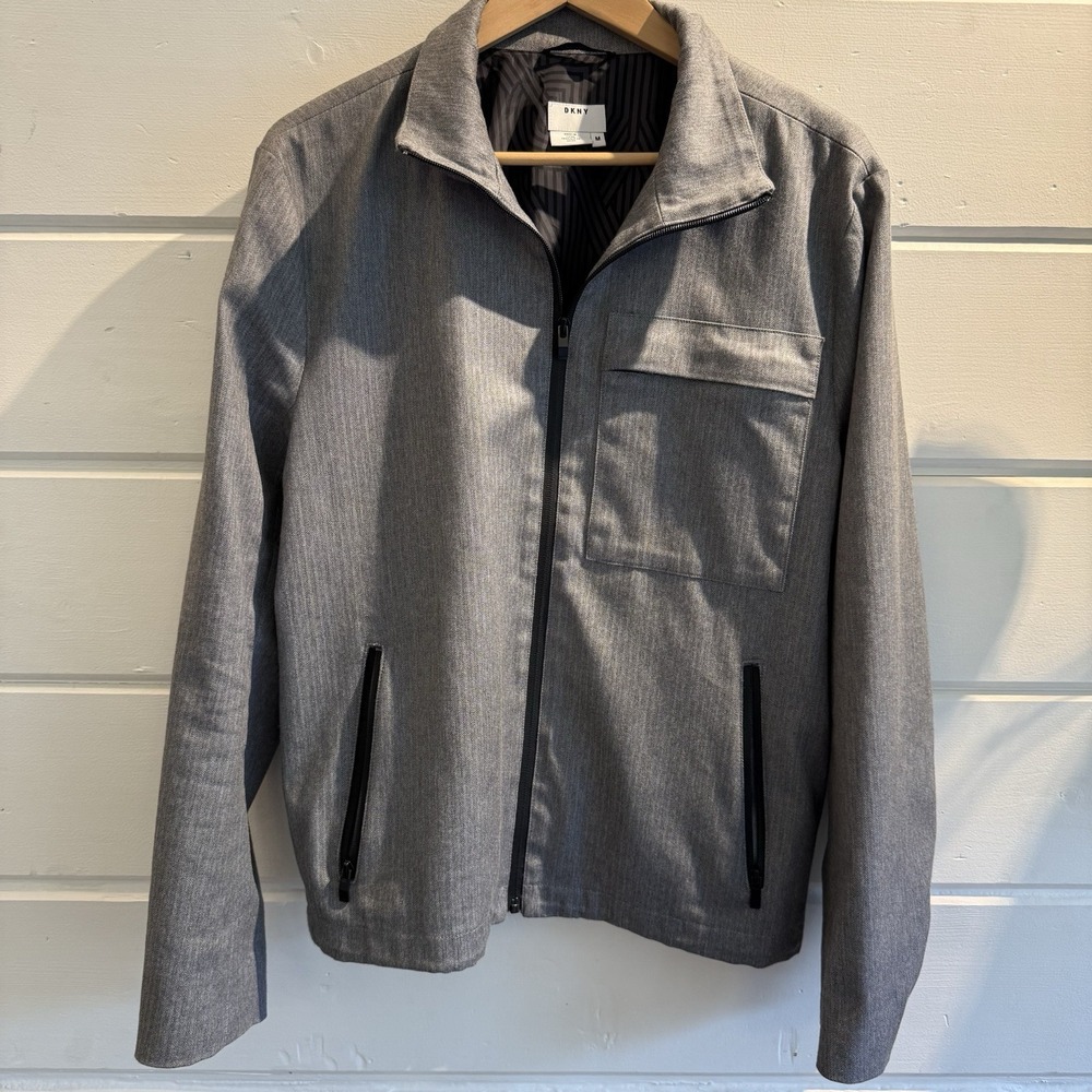 DKNY Men's Light Jacket Medium, Gray, Collared, Preppy, City, Urban